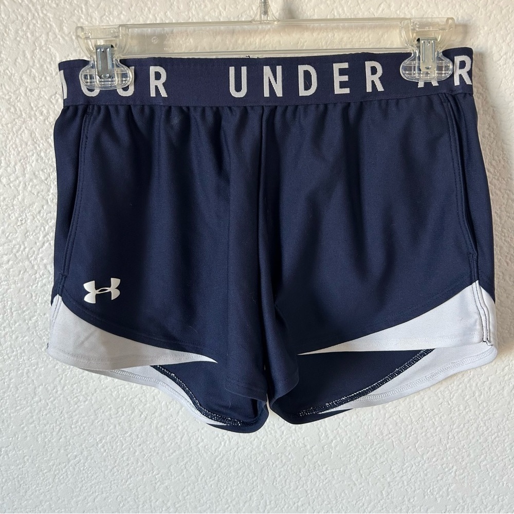 Under Armour Women's XS Athletic Gym Running Shorts Activewear Navy and White
